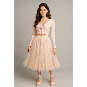Oz Collection‎ Skirt Womens L Beige Tulle Balletcore Cottagecore Boho Asymmetric